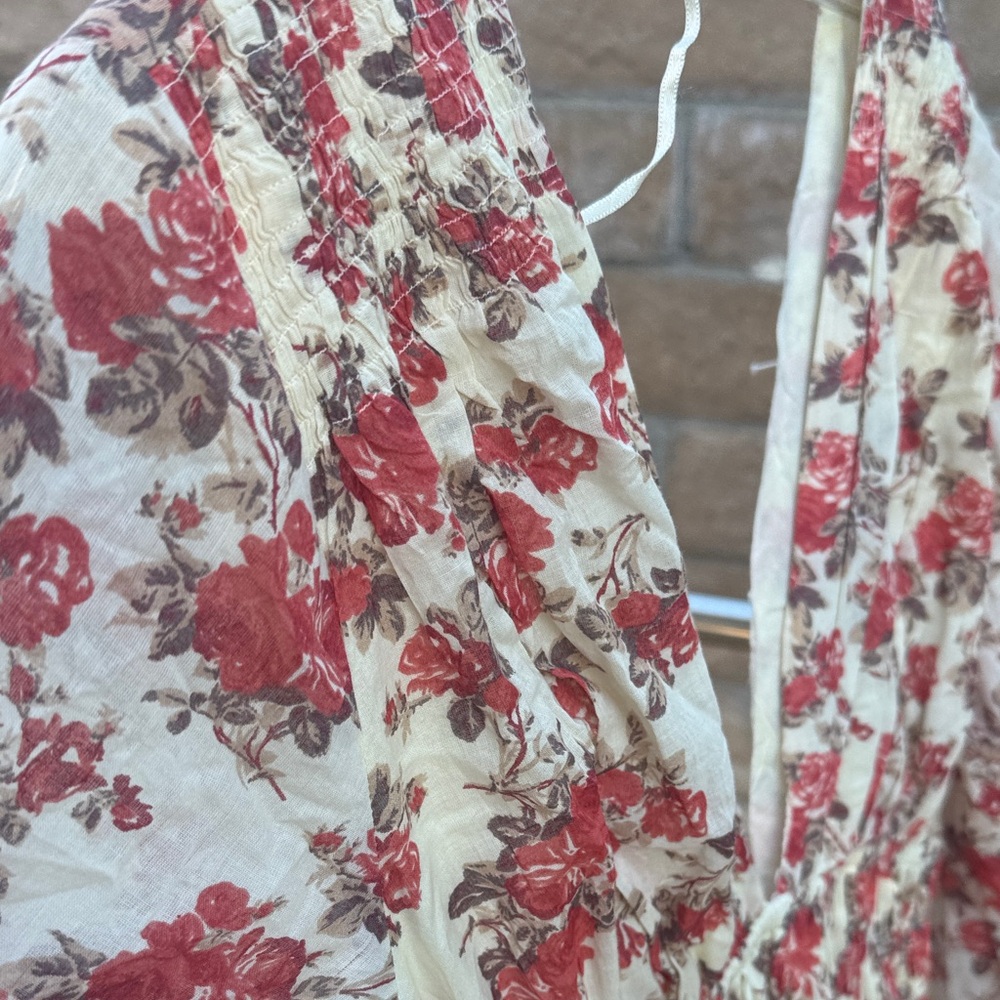 Free People Cream and Red Halter Top